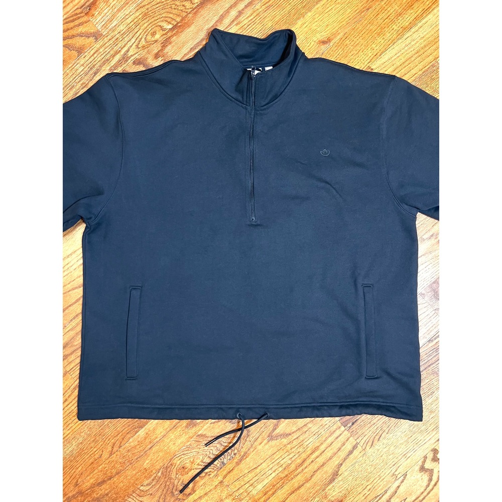 Adidas‎ Originals Mens XL Black Quarter Zip Sweatshirt Trefoil Pullover Fleece